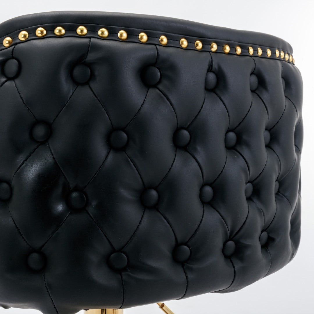 2 Black Faux Leather Swivel Bar Stools with Golden Base - Perfect for Kitchen Island, Bar Counter & Home Decor