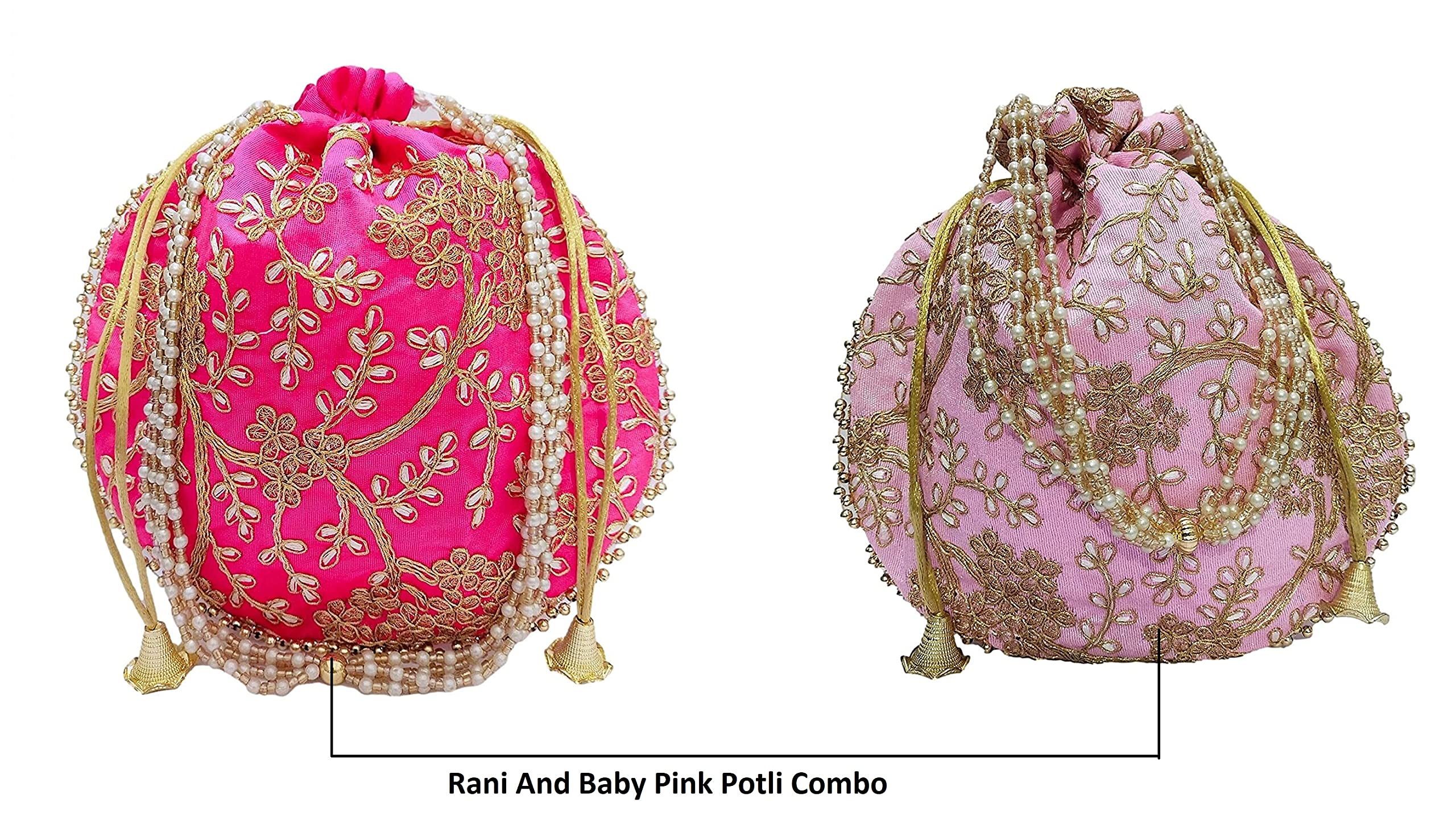 Stylish Athizay Potli Bags (Pack of 2) - Baby Pink & Rani Matka Designer Handbags for Women & Girls | Perfect for Weddings, Parties & Return Gifts | Elegant Clutch for Special Occasions