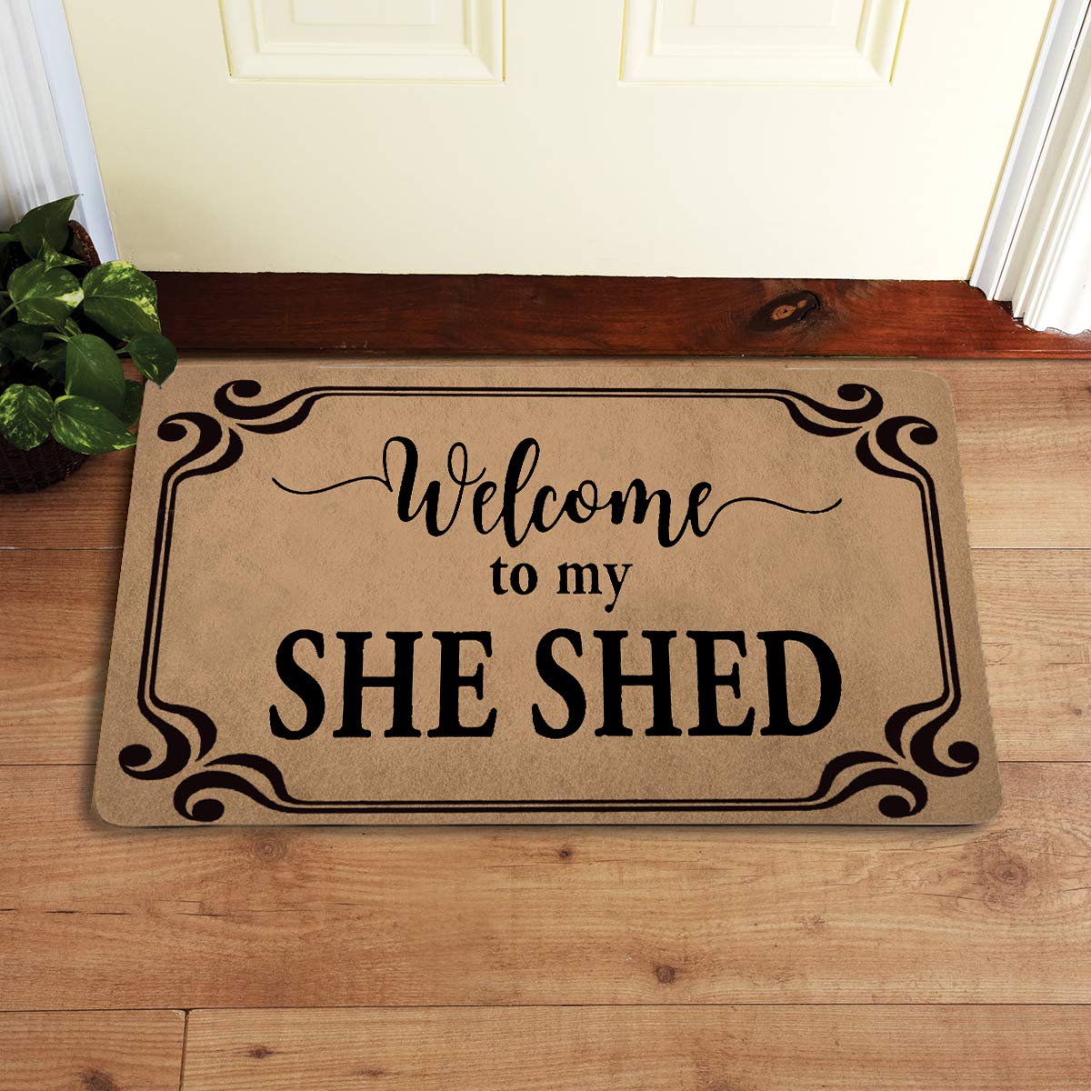 Non-Slip Rubber Welcome Mat - 'Welcome to My She Shed' Funny Monogram Doormat 30