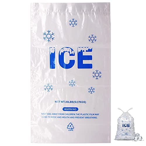 Belinlen 100-Pack Heavy Duty 20 lb Plastic Drawstring Ice Bags - 14x28 Inch Commercial Ice Storage Bags with Secure Drawstring (2.8mil Thickness) for Party Coolers, Fishing Trips & Camping Supplies