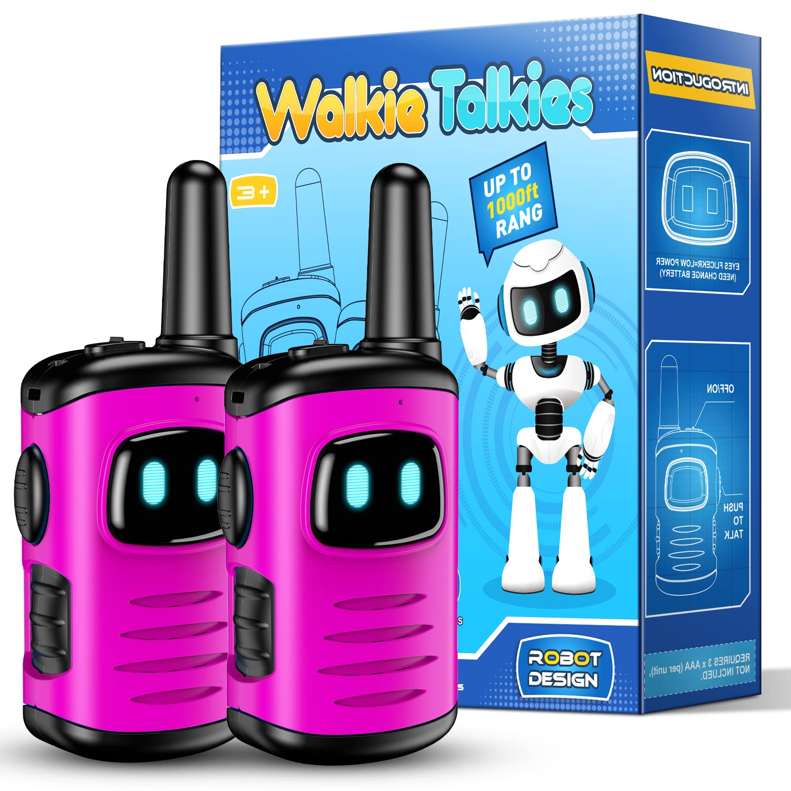 DASTION-99 Kids Walkie Talkies for 3-6 Year Olds - Pink Mini Robot Toy Walkie Talkies for Girls | Best Birthday & Christmas Gifts for 4-6 Year Old Girls | Fun Outdoor Games, Camping Adventures & Stocking Stuffers for Kids