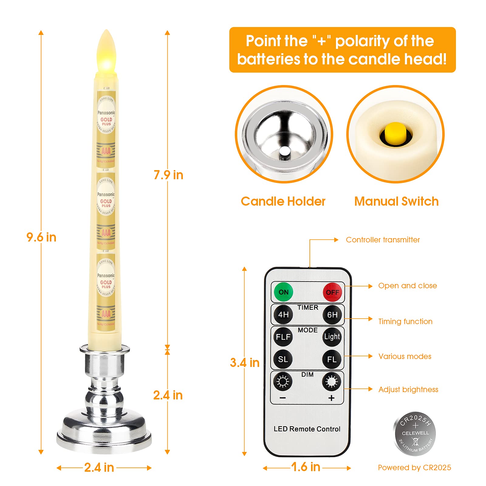 LED Flameless Taper Candles with Remote & Timer - Battery Operated Flickering Warm White Light - Christmas Wedding Party Holiday Decor - Window Table Centerpiece Decorations (9 Pack, Ivory + Silver Holder) - Perfect for Christmas Mantel, Dining Table, Wedding Centerpieces and Holiday Home Decor