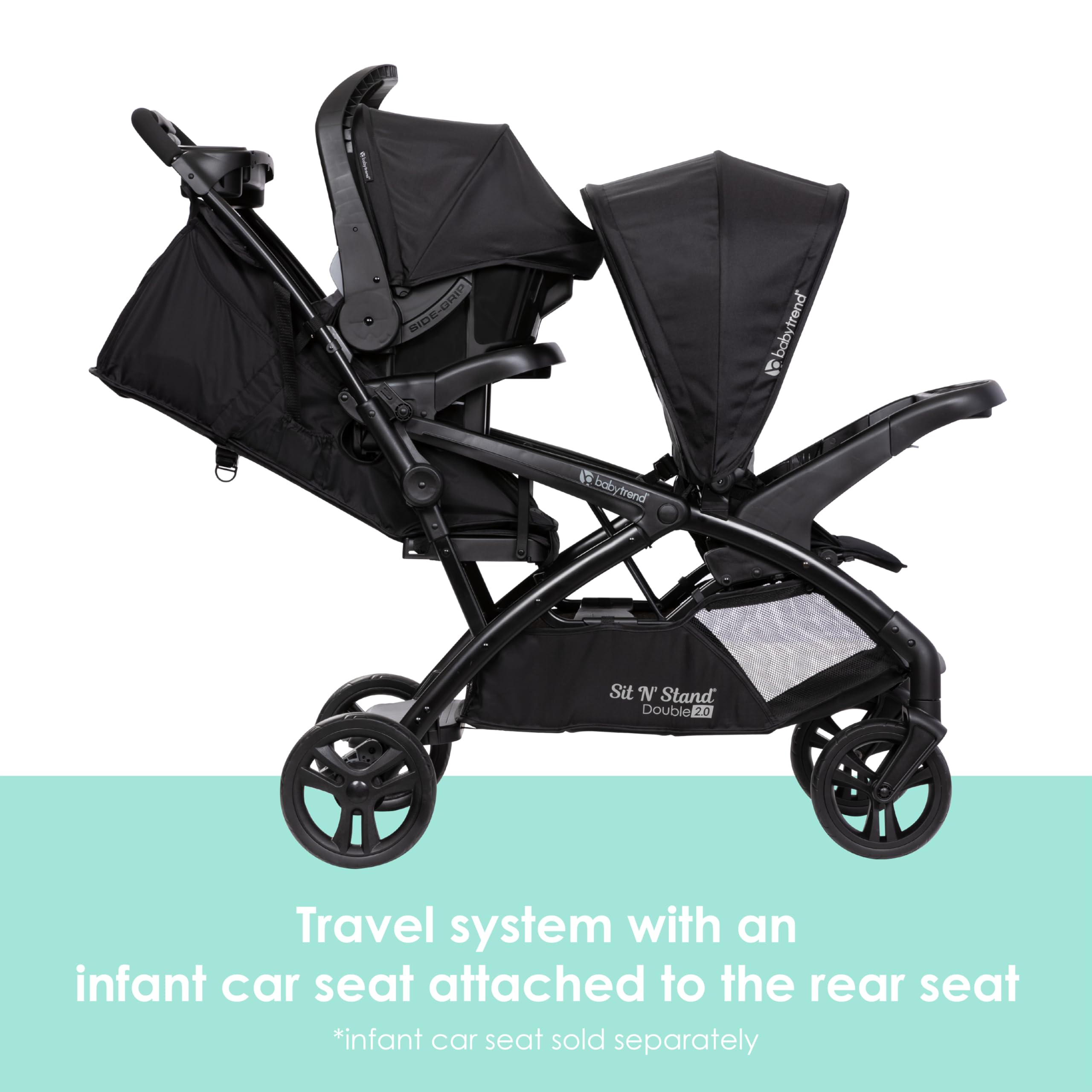 Baby Trend Sit N' Stand Double 2.0 Stroller - Lightweight Convertible Stroller for 2 Kids, Adjustable Canopy & Cup Holders, Dash Black - Perfect for Shopping, Travel & Family Outings