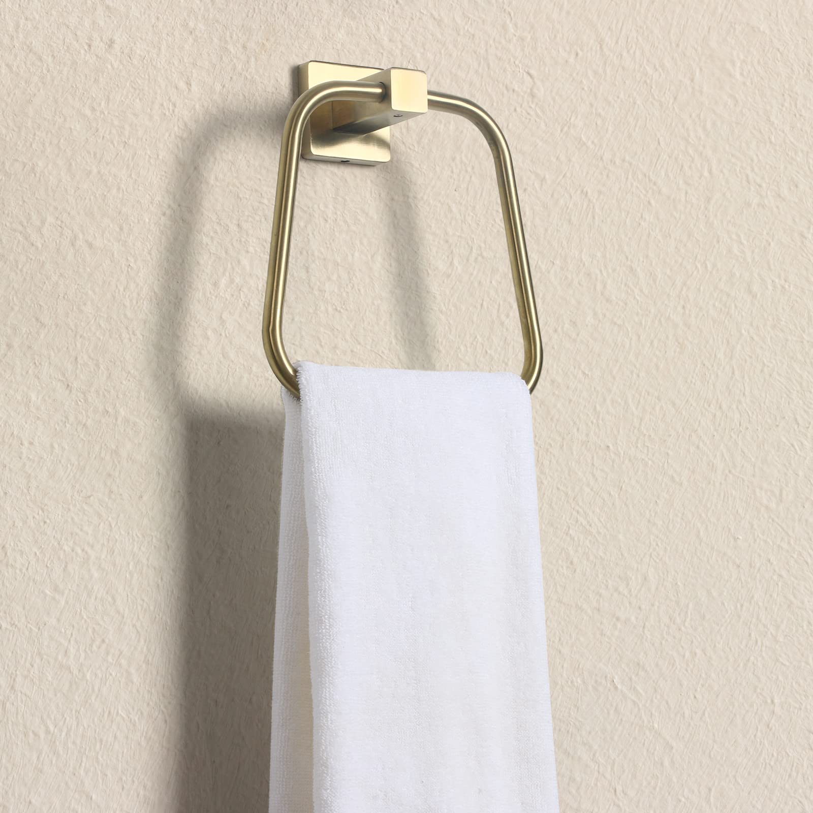 Stainless Steel Trapezoid Towel Holder for Bathroom - Brushed Gold Wall Mounted Towel Ring - Modern Hand Towel Rack for Kitchen, Bathroom & Vanity - Durable & Stylish Bathroom Accessory