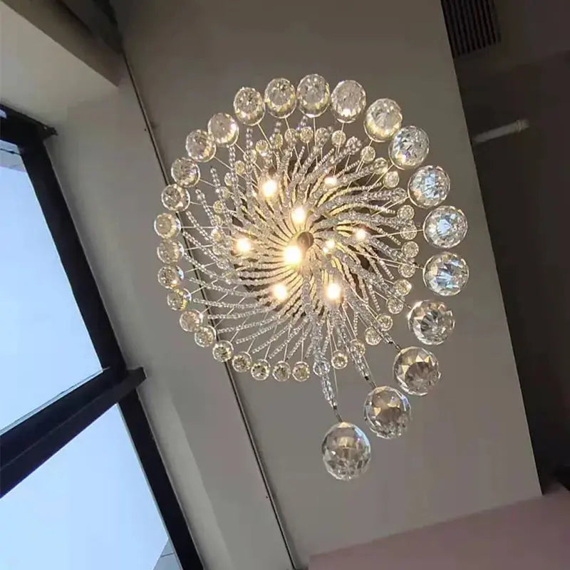 Modern Spiral Crystal Staircase Ceiling Chandelier - Elegant Lighting Fixture for Dining Room, Living Room & Entryway - Dimmable LED Chandelier for Home Decor & Wedding Venues