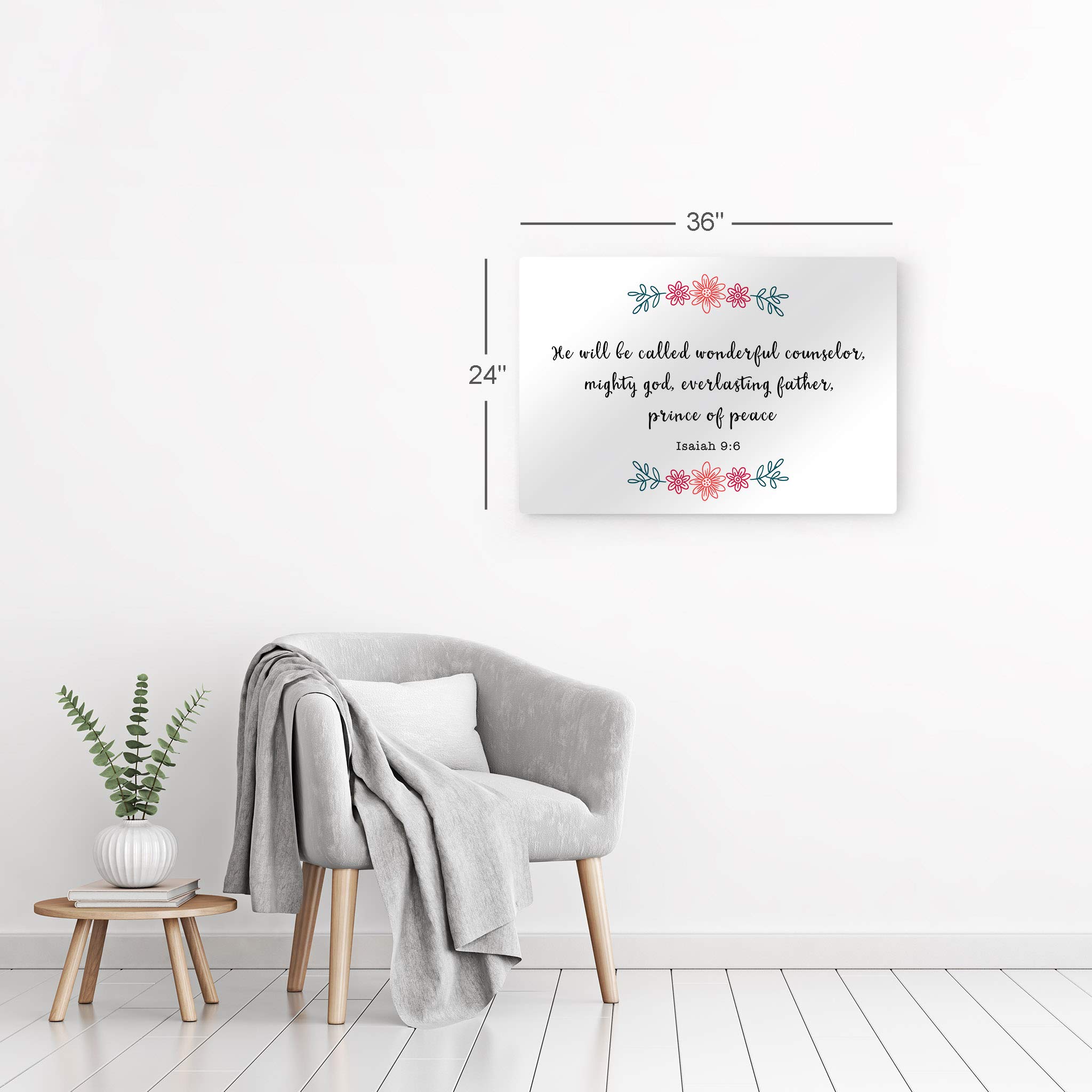 Smile Art Design Isaiah 9:6 Scripture Wall Art - Christian Metal Print Bible Verse Decor with 'Wonderful Counselor, Mighty God' Quote - Ready to Hang 24x36 - Perfect for Home, Church & Office Inspiration