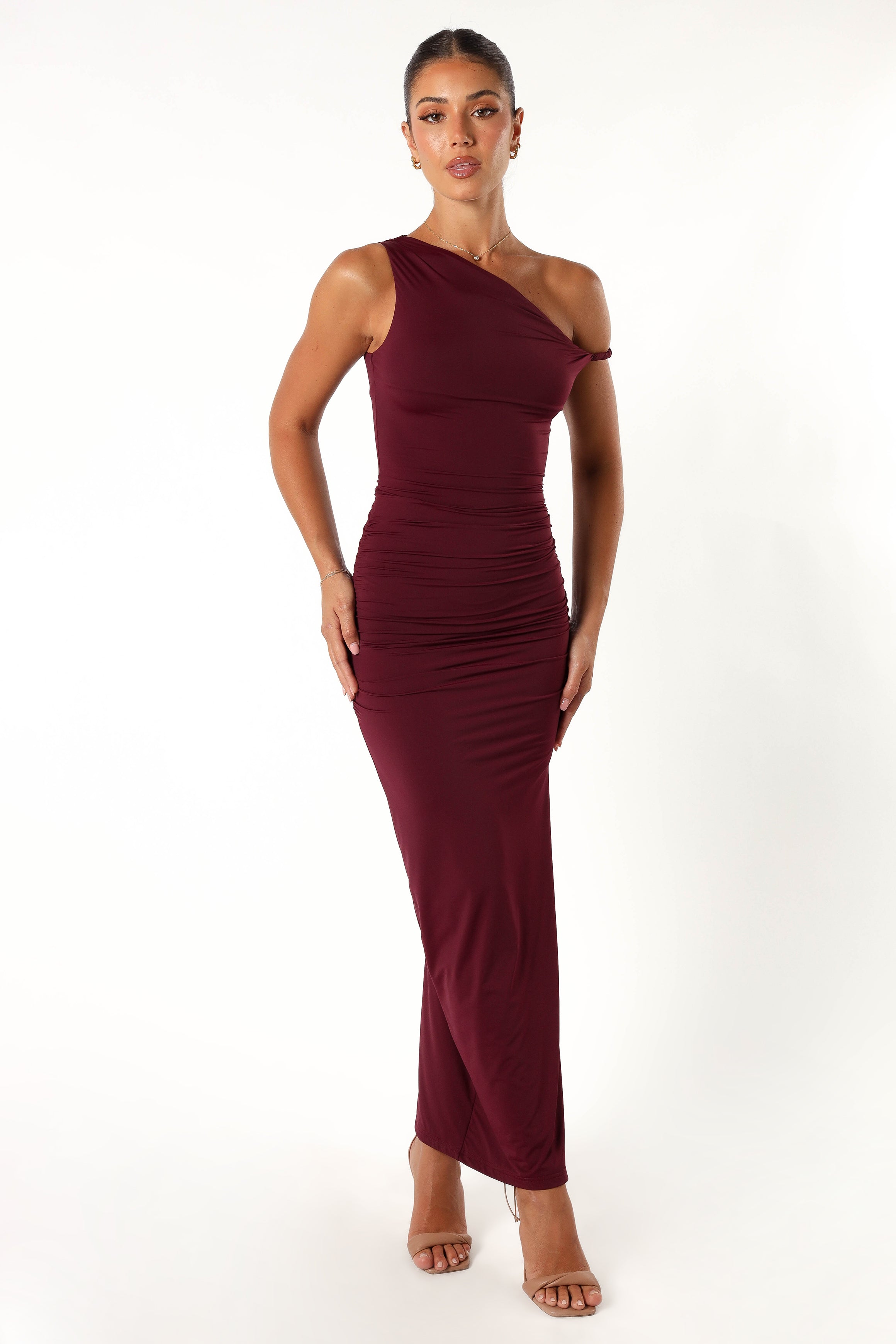 Karmina Women's Midi Dress in Merlot Wine Color - Elegant A-Line Flowy Dress for Casual Outings, Date Nights & Special Occasions