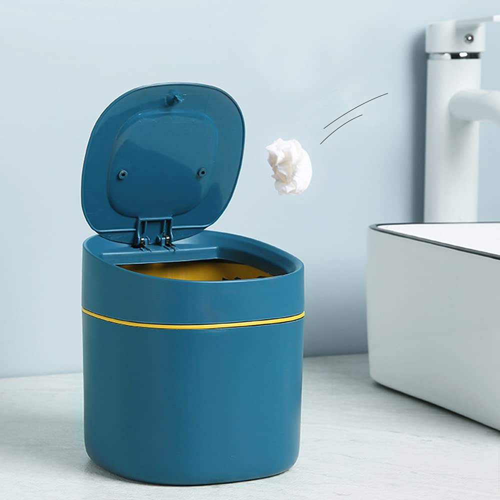 SVUPUE Mini Trash Can with Lid - Small Desktop Garbage Bin for Bathroom, Kitchen, Office & Coffee Table - Portable & Detachable Lid - Blue - Perfect for Home, Office & Travel Use