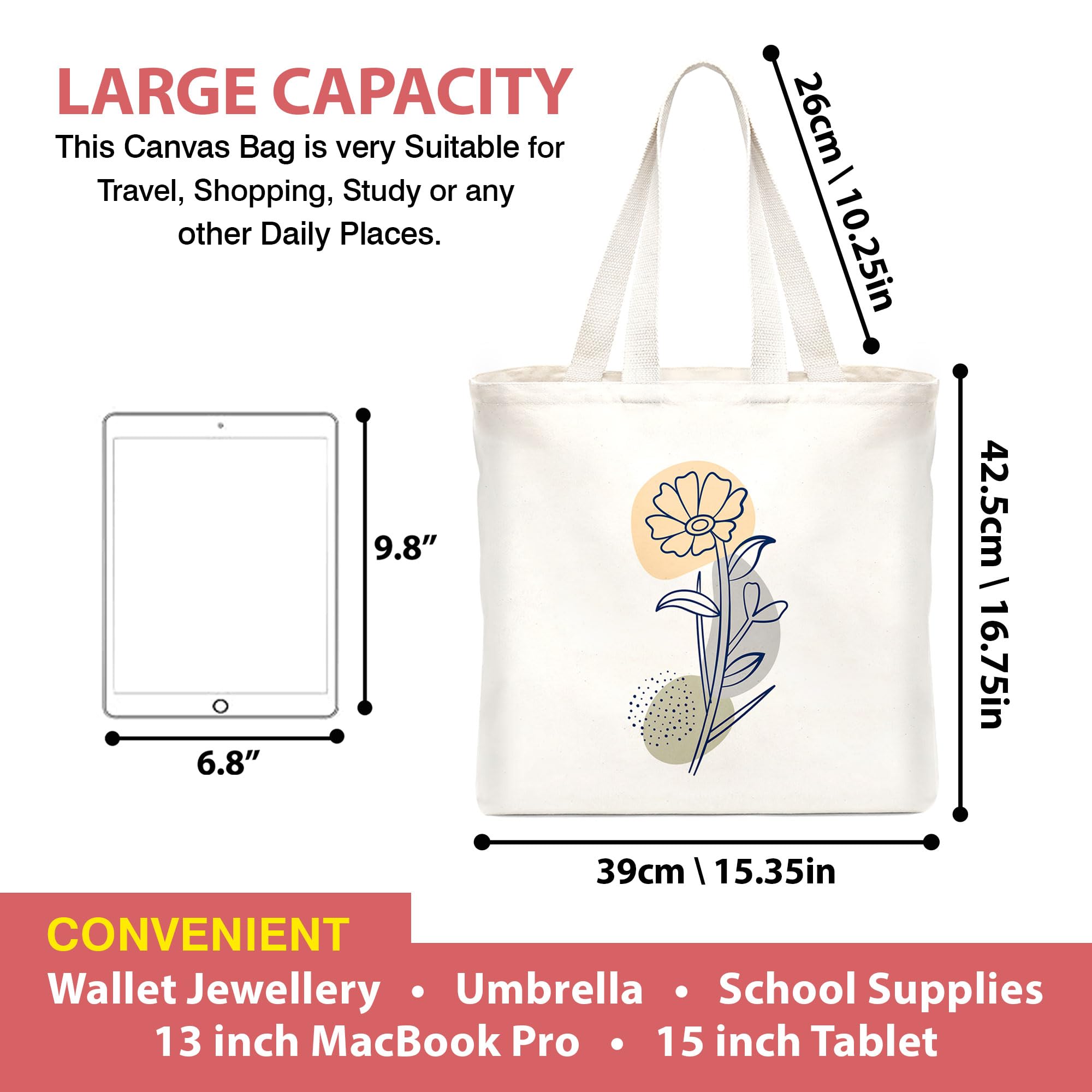 Stylish Canvas Zip Tote Bag for Women - Durable College Tote with Zipper Closure - Perfect for School, Work, Travel & Shopping (1 Piece)