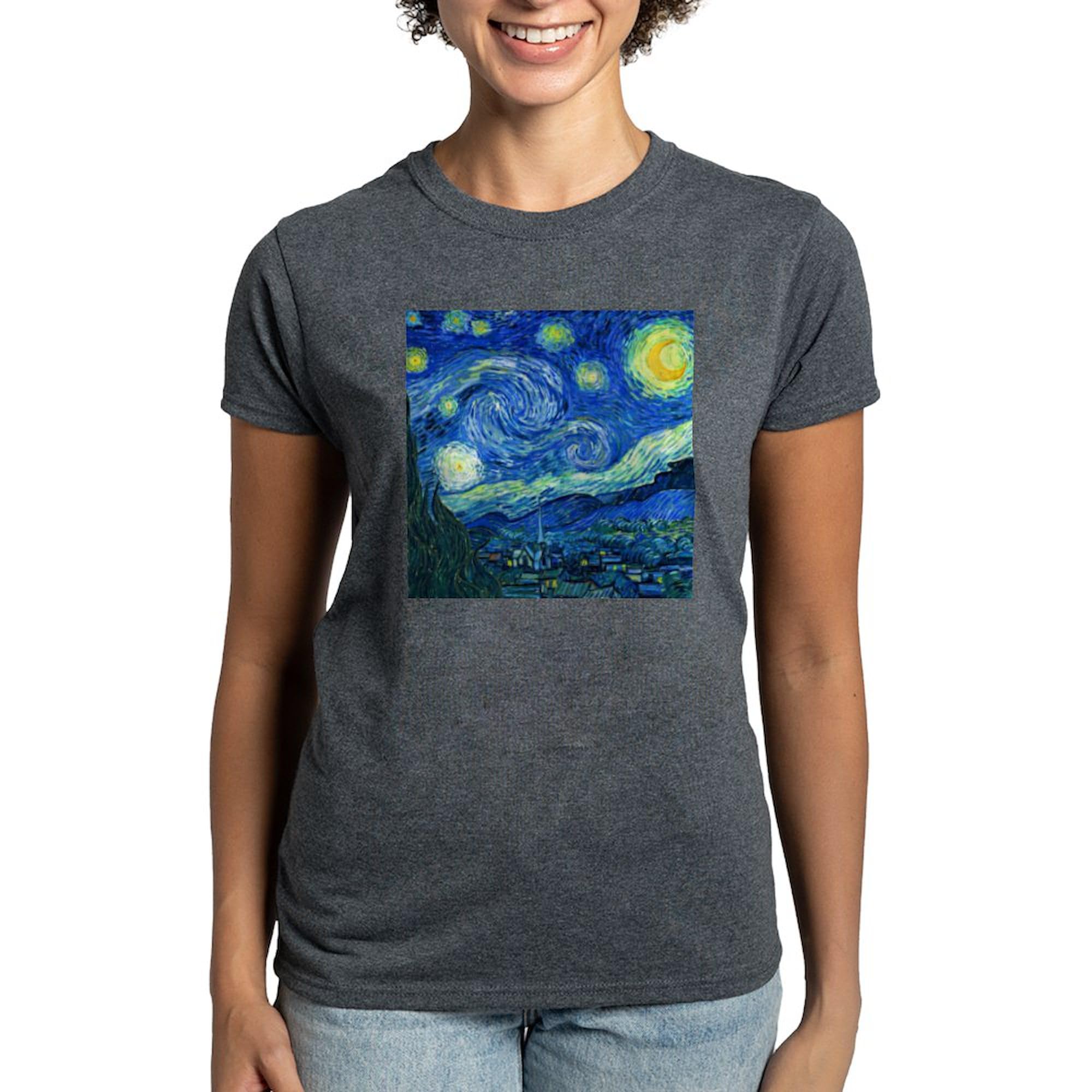 Van Gogh Starry Night T-Shirt for Women - 100% Cotton Dark Tee - Art Lover Gift, Casual Wear & Vintage Style Outfit