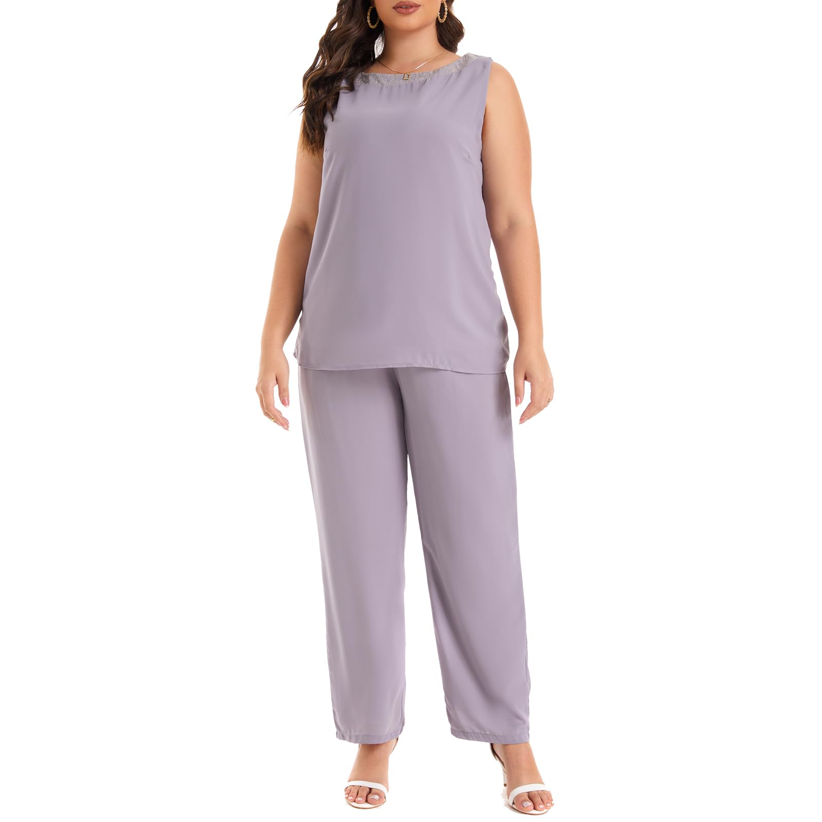 Plus Size Women's 3-Piece Wedding Pant Suit Set for Mother of The Bride/Groom - Formal Evening Party Outfit for Weddings, Receptions & Special Occasions