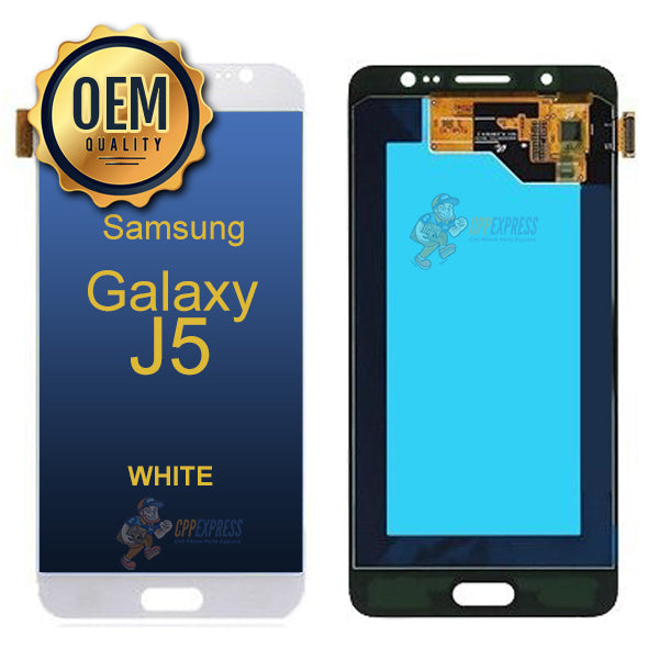 Original Samsung Galaxy J5 2015 LCD Touch Screen Digitizer & Assembly (No Frame) - White Replacement Part for DIY Phone Repair | Home & Office Use