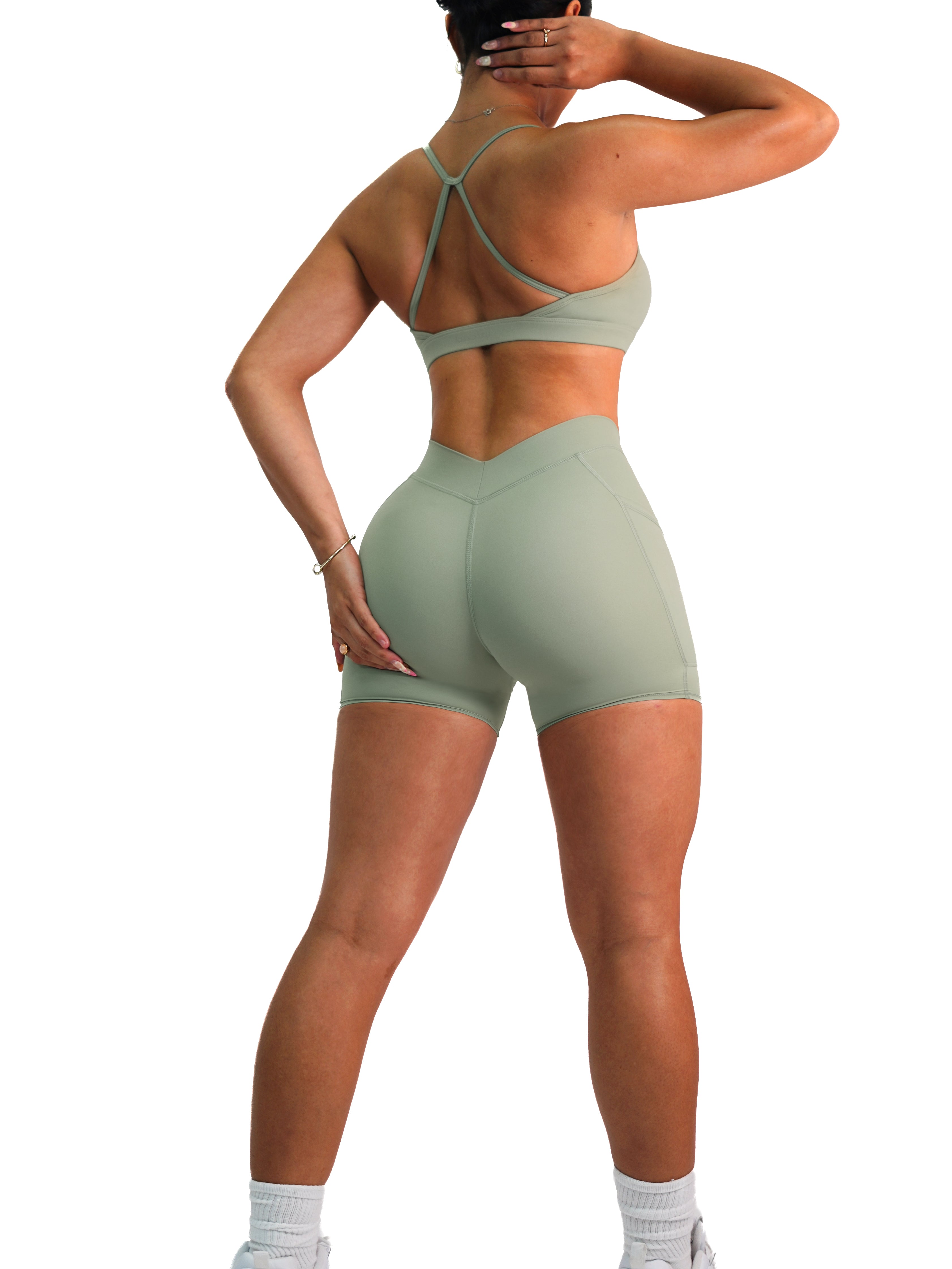 Premium V-Back Pocket Shorts for Men & Women - Comfortable & Stylish (Eucalyptus Green) - Perfect for Running, Yoga, Gym & Outdoor Activities