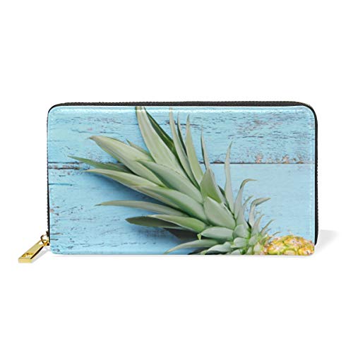 Elegant Women's Leather Wallet with Card Slots & Key Holder - Pineapple Blue Coin Purse Phone Clutch Pouch for Cash, Cards & Change - Perfect Handbag Organizer for Party, Birthday Gift & Everyday Use