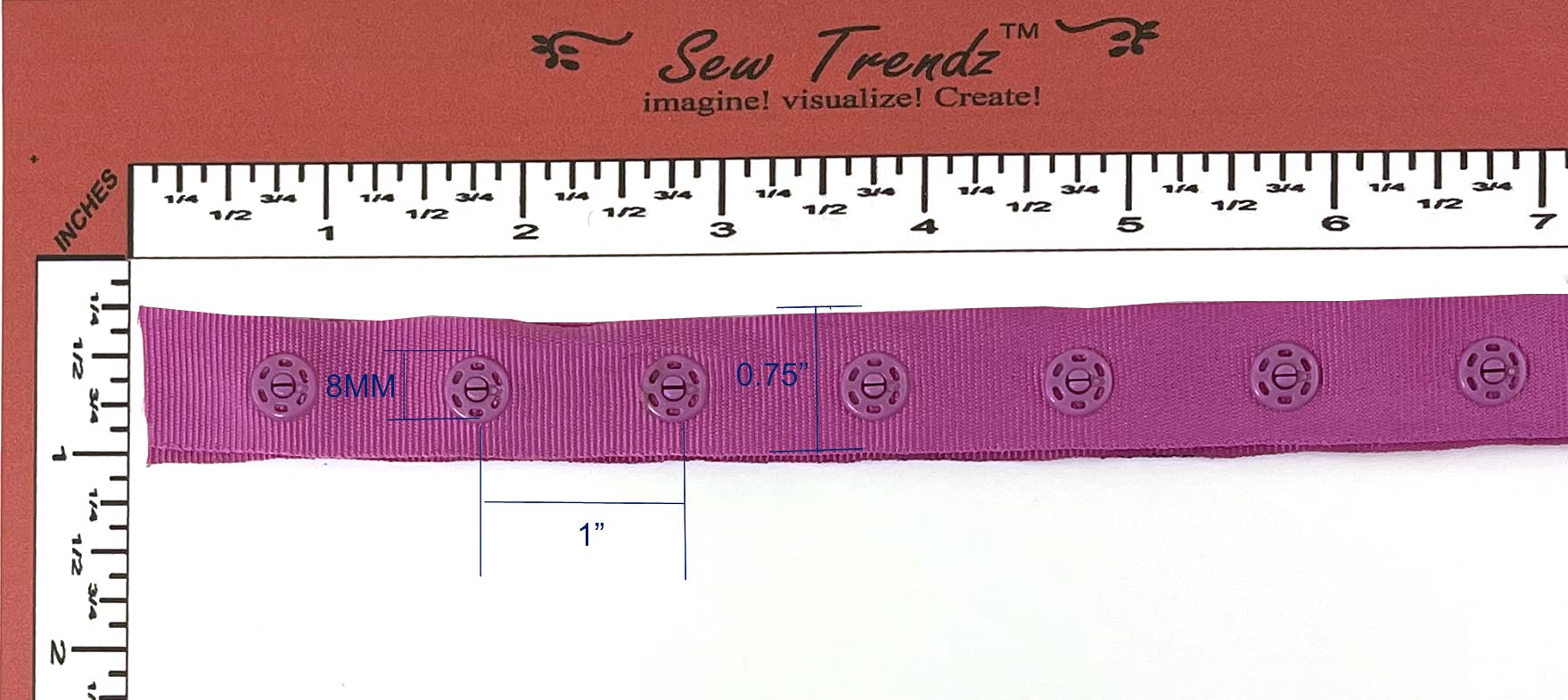2 Yards Plastic Snap Button Polyester Tape Ribbon - Hook & Eye Fastener for Baby Clothes, Duvet Sewing, Renaissance Costumes & Lingerie (Fuchsia Magenta Pink) - Perfect for DIY Crafting, Dance Costume Accessories & Home Decor Projects