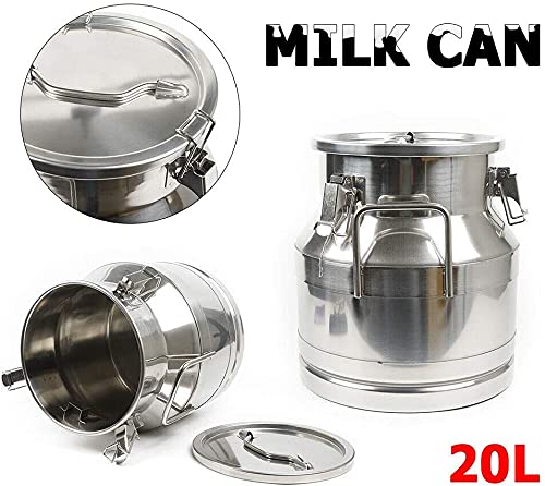 Premium 304 Stainless Steel Milk Can with Airtight Lid - 20L/5.25 Gallon Heavy Duty Milk Bucket, Wine Pail & Multipurpose Storage Container for Farm, Dairy, Brewing, and Home Use