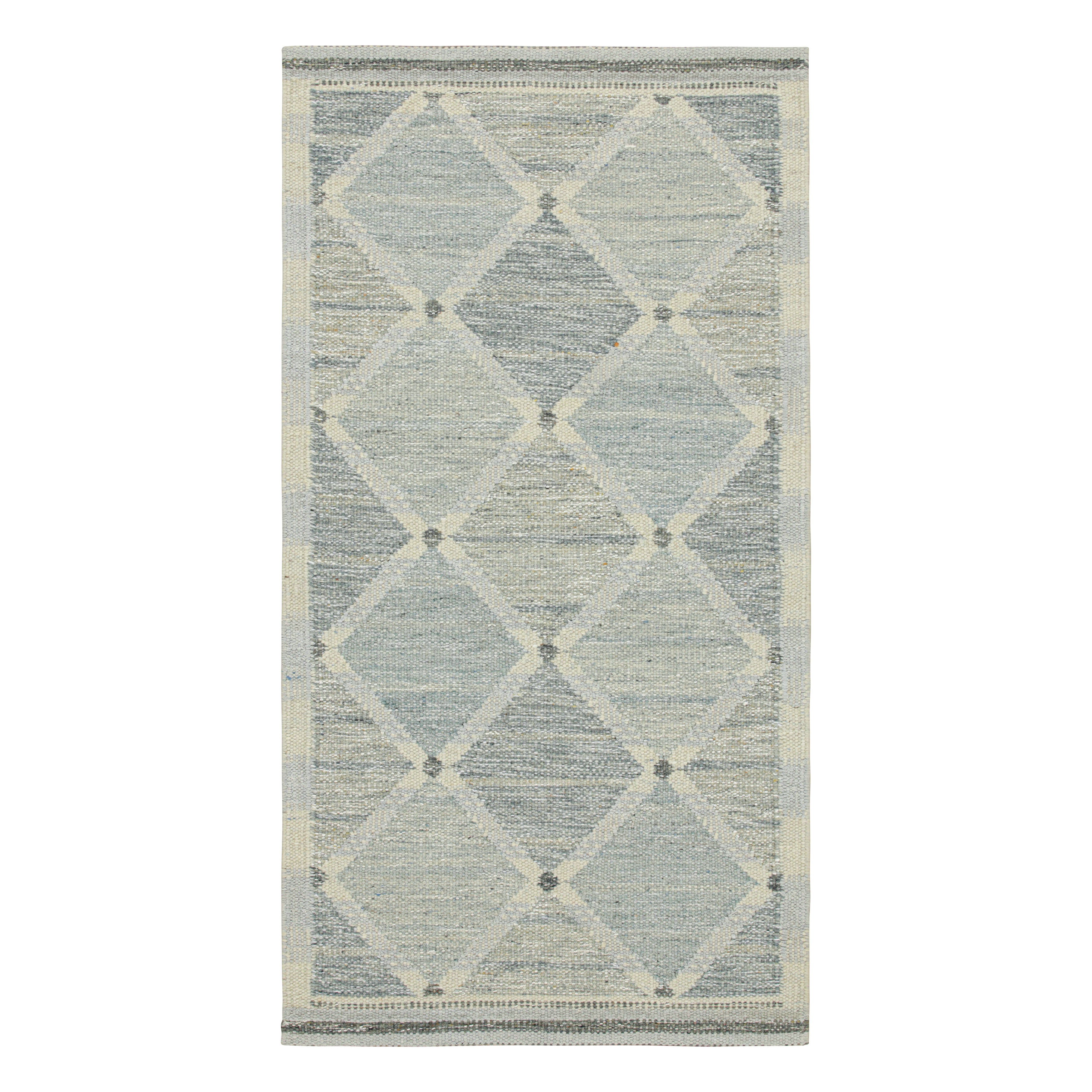 Blue Swedish Flatweave Wool Rug 3'2 x 6' - Handmade Scandinavian Design for Living Room, Bedroom & Office Decor
