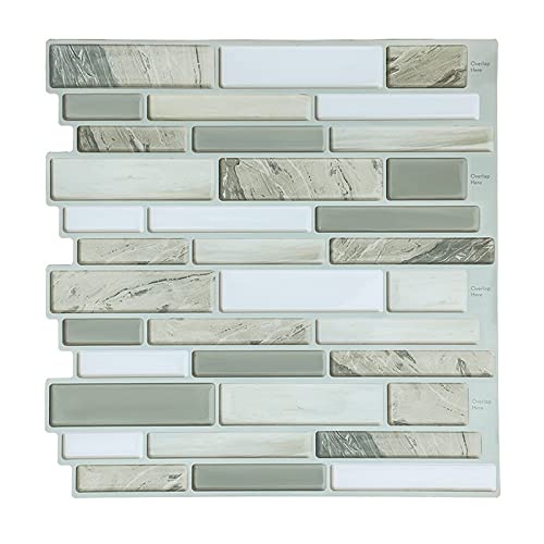 GKEKMWX 3D Green Marble Wall Panels - 5PCS Self-Adhesive Peel & Stick Wall Stickers for Kitchen, Bathroom, Living Room Decor | Easy Removable Mosaic Tile Backsplash for Home Interior Design