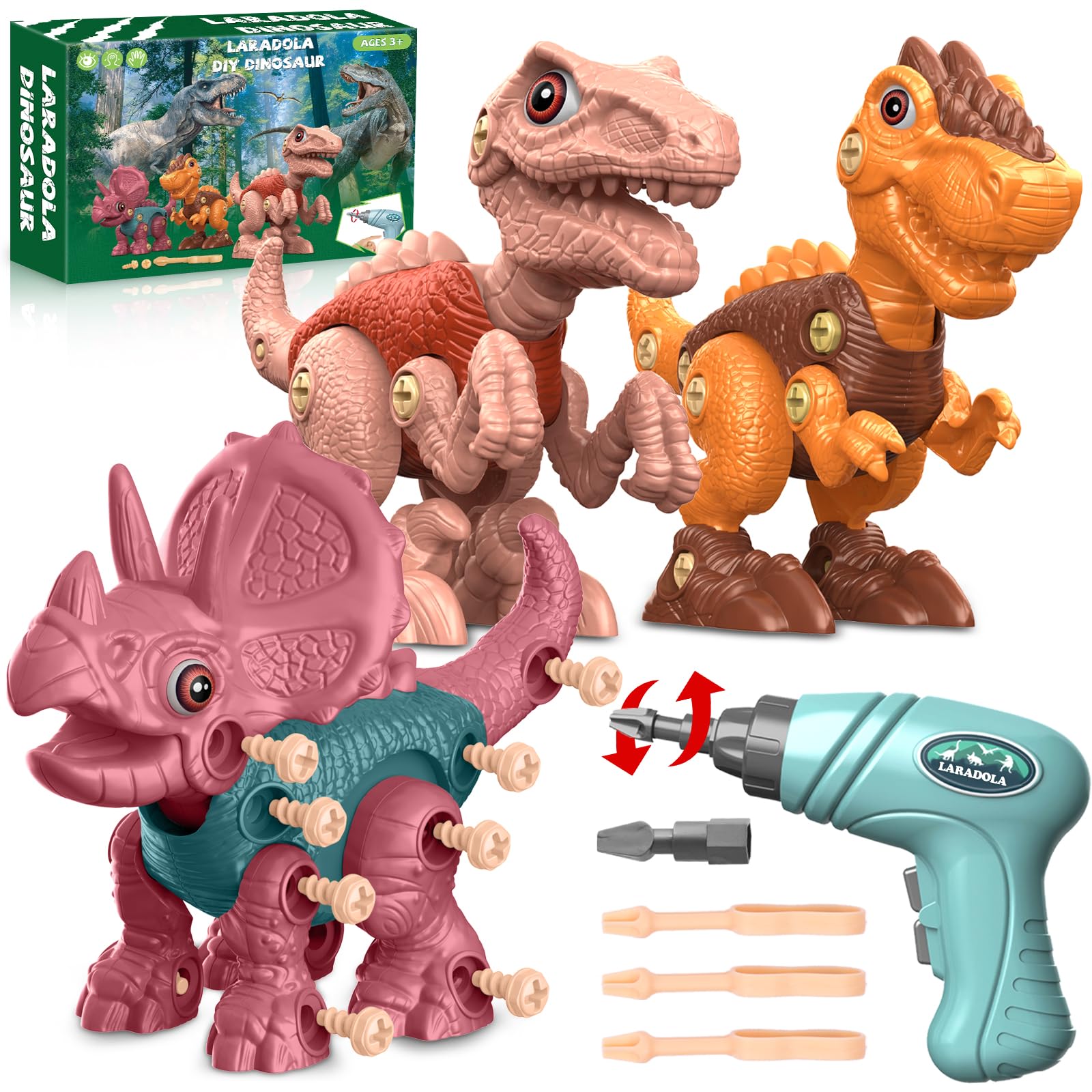 Laradola STEM Take Apart Dinosaur Toys for Kids Ages 3-8 - Construction Building Toys with Electric Drill - Educational Birthday Gifts for Boys & Girls (Blush Pink) | Perfect for STEM Learning, Creative Play & Birthday Parties