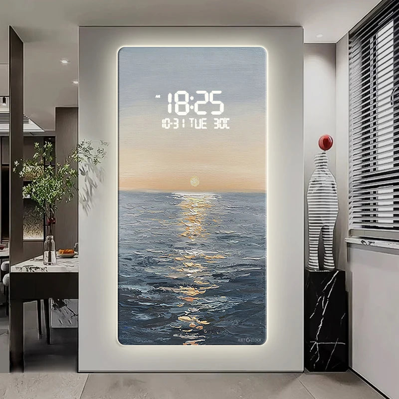 Modern Abstract Art Digital Wall Clock - Stylish Home & Office Decor for Living Room, Bedroom, Kitchen | Silent LED Display with Date & Temperature