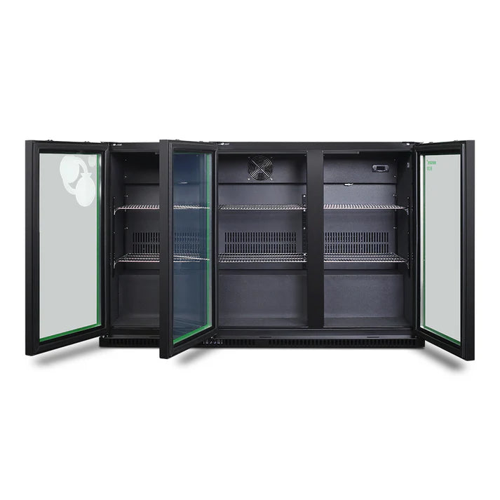 Husky 280L Triple Door Eco Back Bar Drinks Chiller - Black Commercial Refrigerator for Bars, Pubs & Restaurants | Energy Efficient Beverage Cooler with Glass Doors