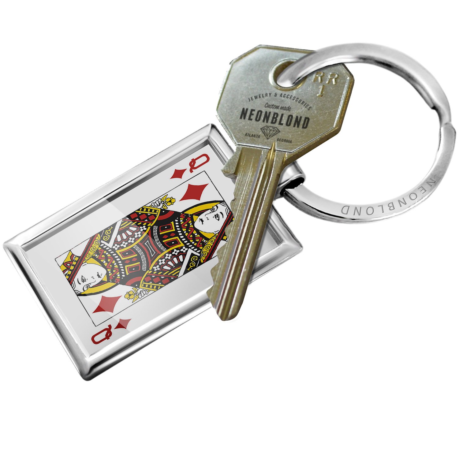 Queen of Diamonds Keychain - Elegant Playing Card Keyring for Poker & Card Game Lovers - Perfect Gift for Casino Nights, Game Parties & Collectors
