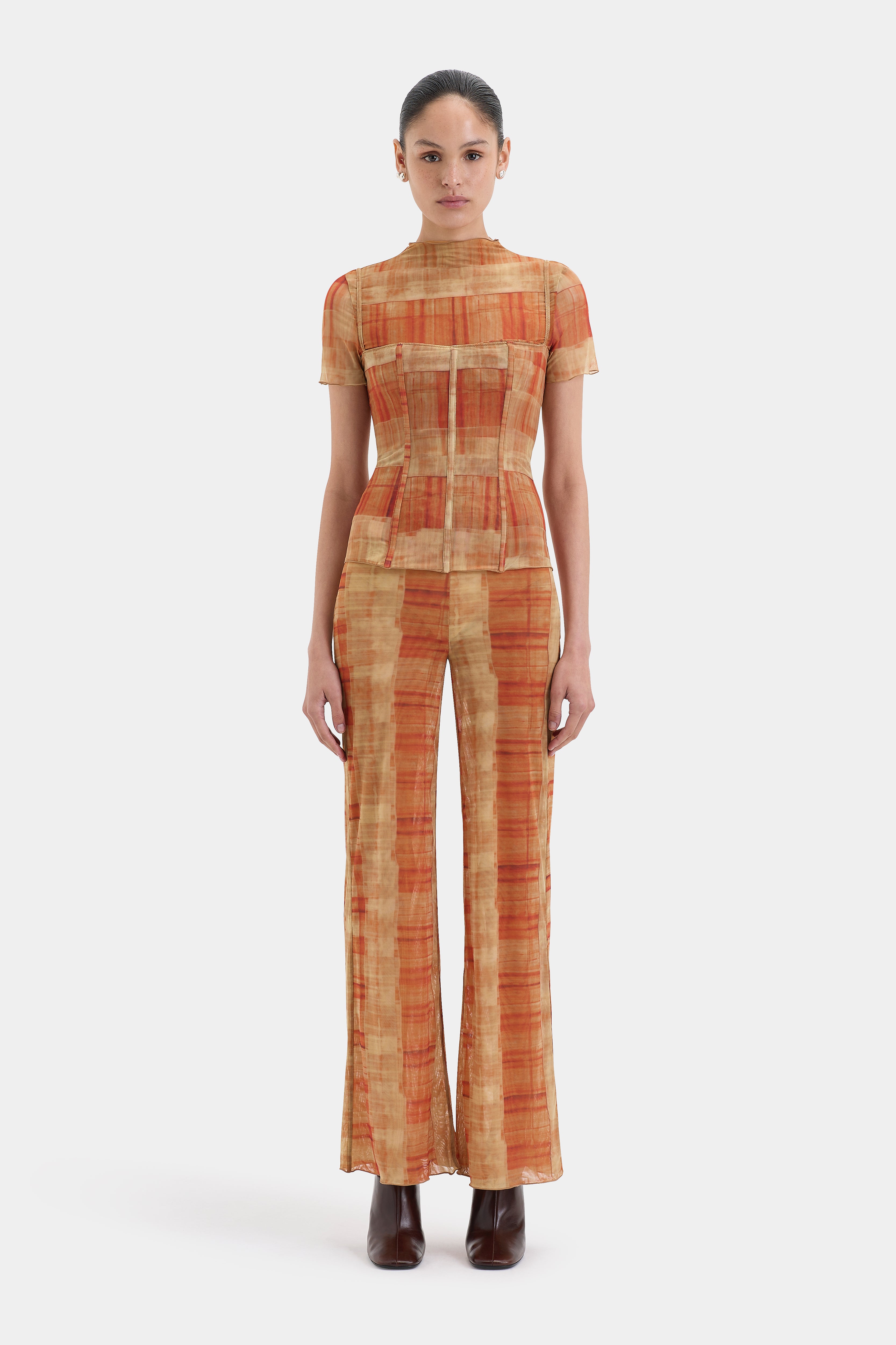 Ferrera Orange Check Pants - Stylish & Comfortable Women's Trousers for Casual Wear & Office Outfits