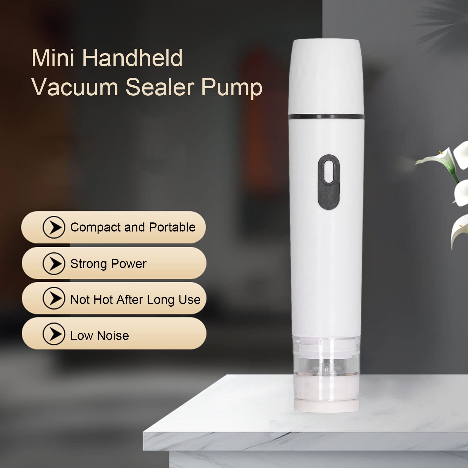 Portable Cordless Handheld Vacuum Sealer for Food Storage | Electric Air Pump with Fast Charging | Compact & Lightweight (White) | Perfect for Kitchen, Camping & Meal Prep