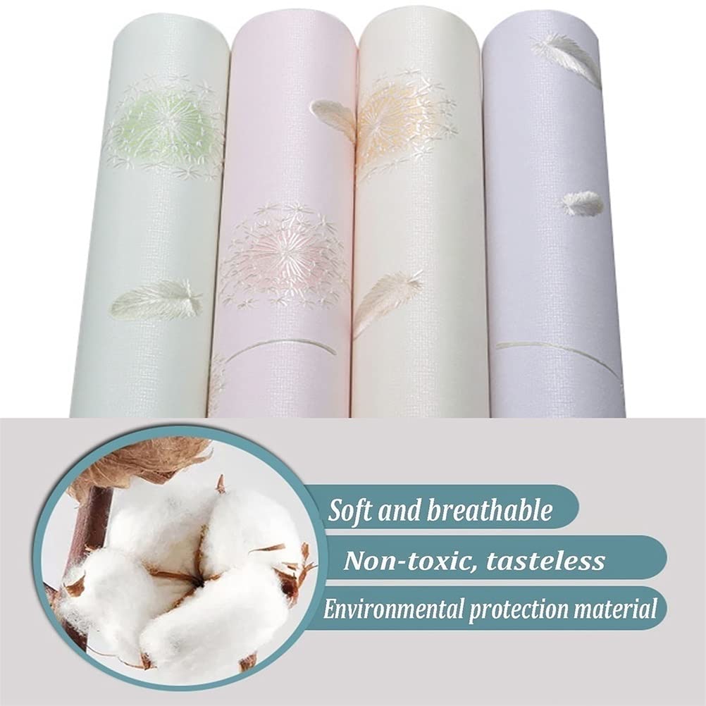 3D Embossed Dandelion Feather Self-Adhesive Wallpaper - Green Peel and Stick Contact Paper for Living Room, Bedroom, Hallway Decor (0.53x9m) | Easy DIY Home Renovation & Wall Covering Solution