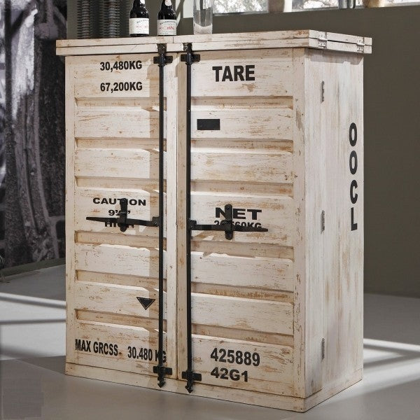 Earth Wood Container Style Bar Cabinet - Solid Wood Large 100x60x130cm - Perfect for Home Bar, Living Room, and Dining Room Decor