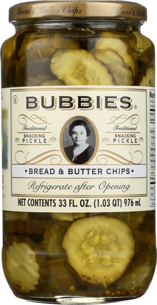 Bubbies Bread & Butter Pickle Chips 33 Oz - Crunchy Sweet & Tangy Pickles for Sandwiches, Burgers & Snacking - Pack of 1
