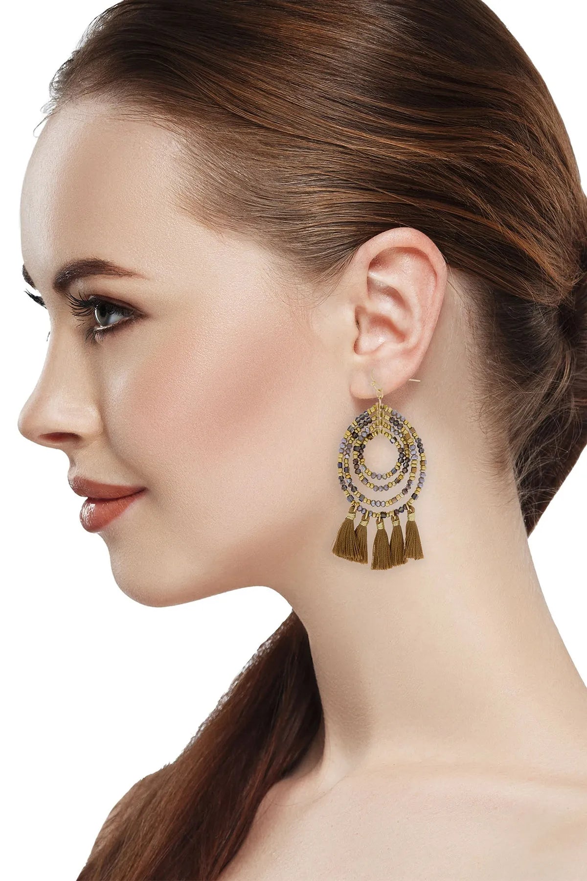 Beaded Tassel Hoop Earrings for Women - Boho Chic Dangle Earrings with Crystal Beads - Perfect for Parties, Weddings & Everyday Wear