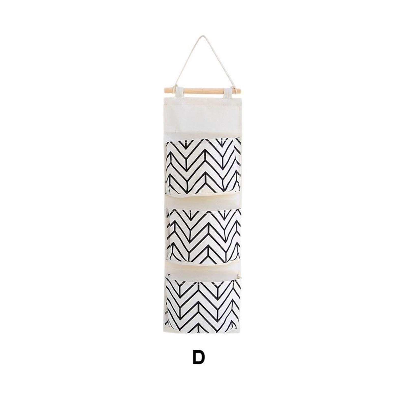 MUMUWUSG Wall Mount Hanging Organizer - 3 Pocket Cotton Linen Storage Bag for Wardrobe, Cosmetics & Toys | Over The Door Closet Organizer in Black & White Pattern | Perfect for Bedroom, Bathroom & Nursery Organization