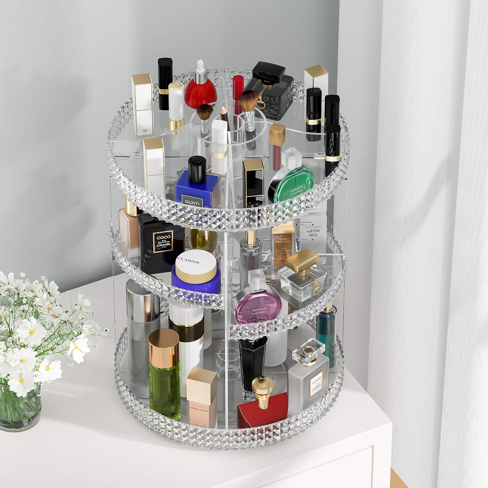 360 Degree Rotating Makeup Organizer with 7 Removable Layers - Extra Large Capacity Cosmetic & Perfume Storage - Clear Vanity Display Case for Bathroom, Bedroom & Dressing Table Organization