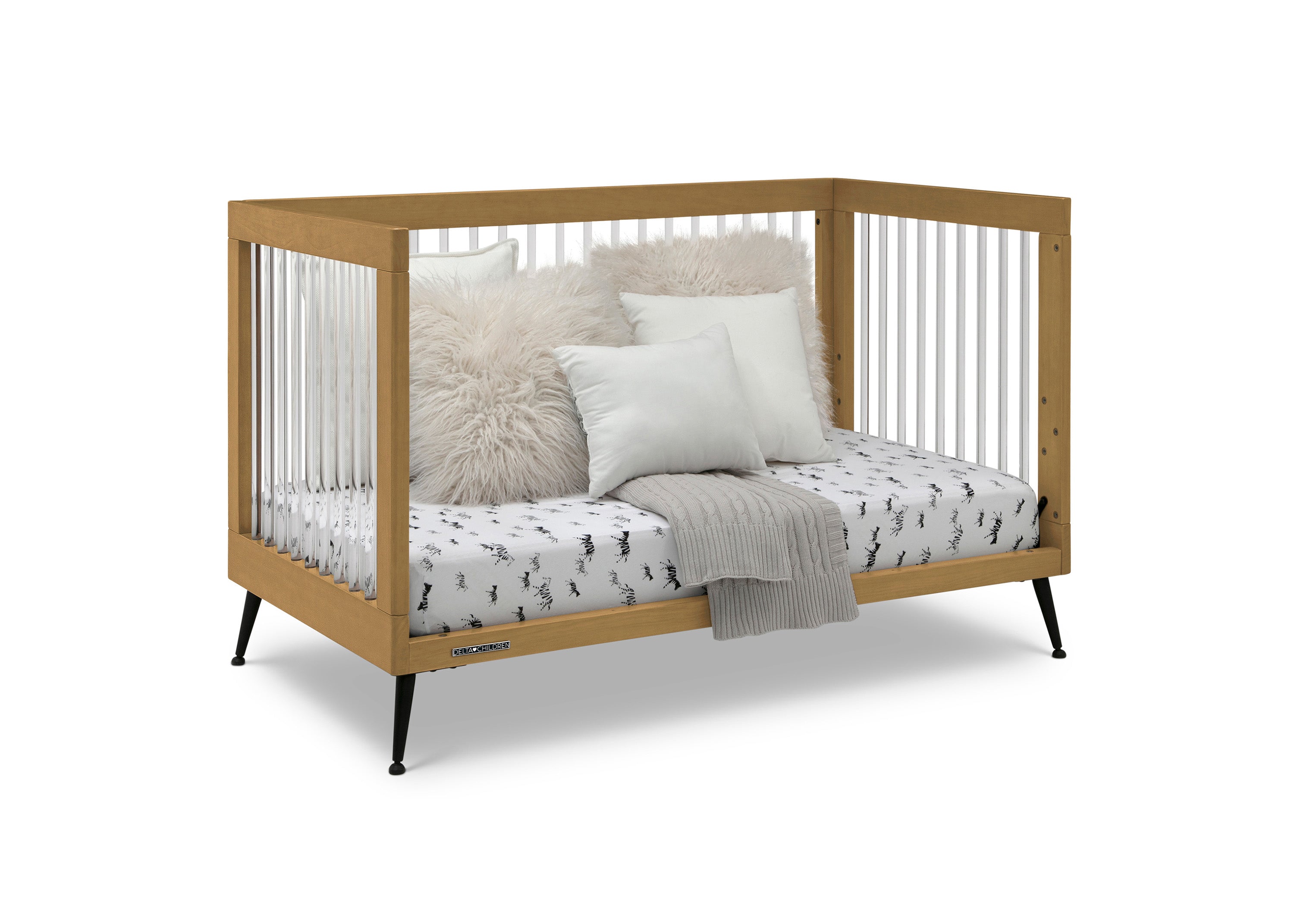 Sloane 4-in-1 Convertible Acrylic Baby Crib - Modern Nursery Furniture for Newborn to Toddler Bed | Perfect for Small Spaces & Stylish Nurseries