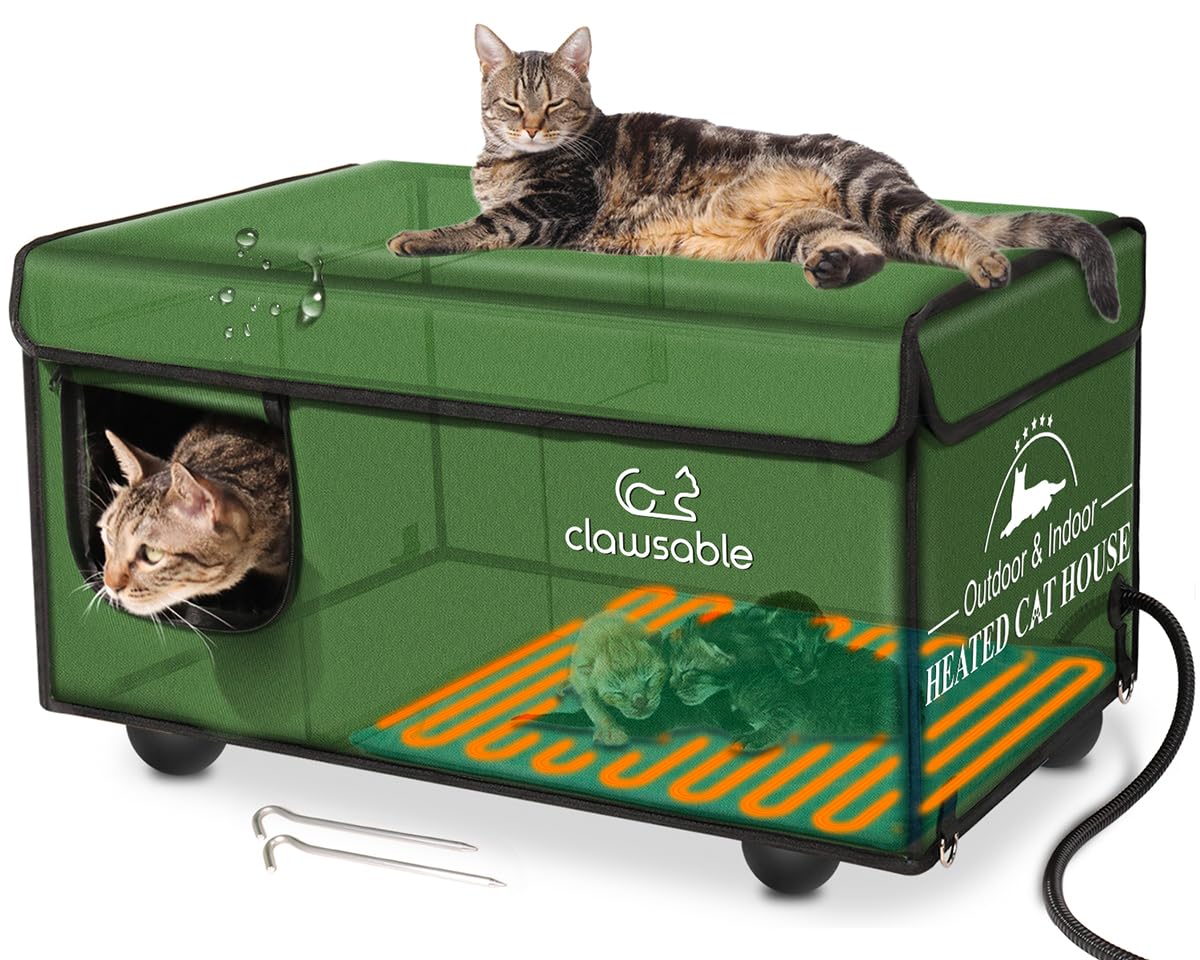 Clawsable Heated Cat House for Outdoor Cats - Winter-Proof, Waterproof & Insulated Shelter for Stray, Feral & Barn Cats | Perfect for Cold Weather & Harsh Outdoor Conditions