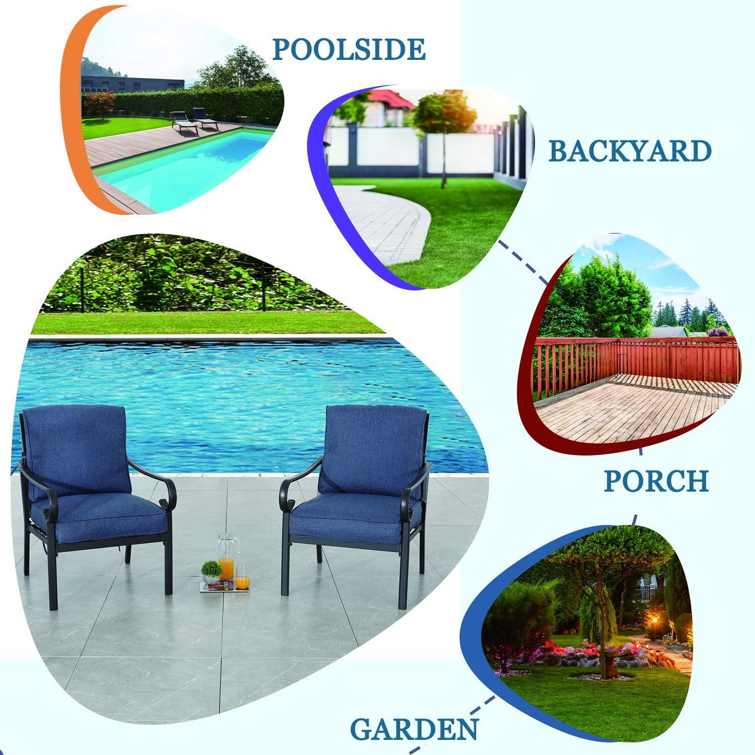 2-Piece Outdoor Patio Dining Set - All-Weather Black Metal Bistro Chairs with Blue Cushions for Deck, Garden & Backyard | Perfect for Outdoor Entertaining & Relaxation