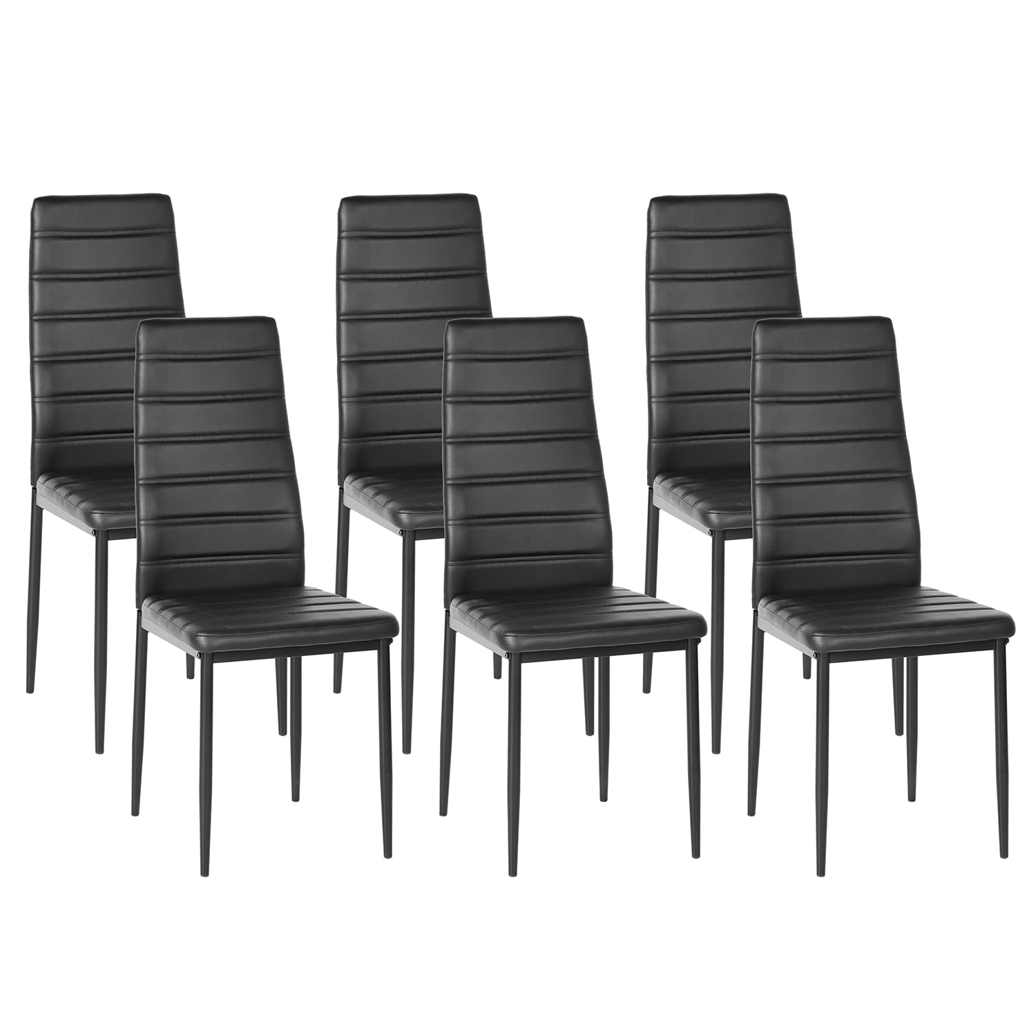 Homy Casa Set of 6 Modern Dining Chairs - Armless Upholstered Side Chairs with PVC Fabric & Sturdy Metal Legs, Comfortable Padded Kitchen Dining Room Living Room Chairs in Black - Perfect for Home, Restaurant, Cafe and Office Use
