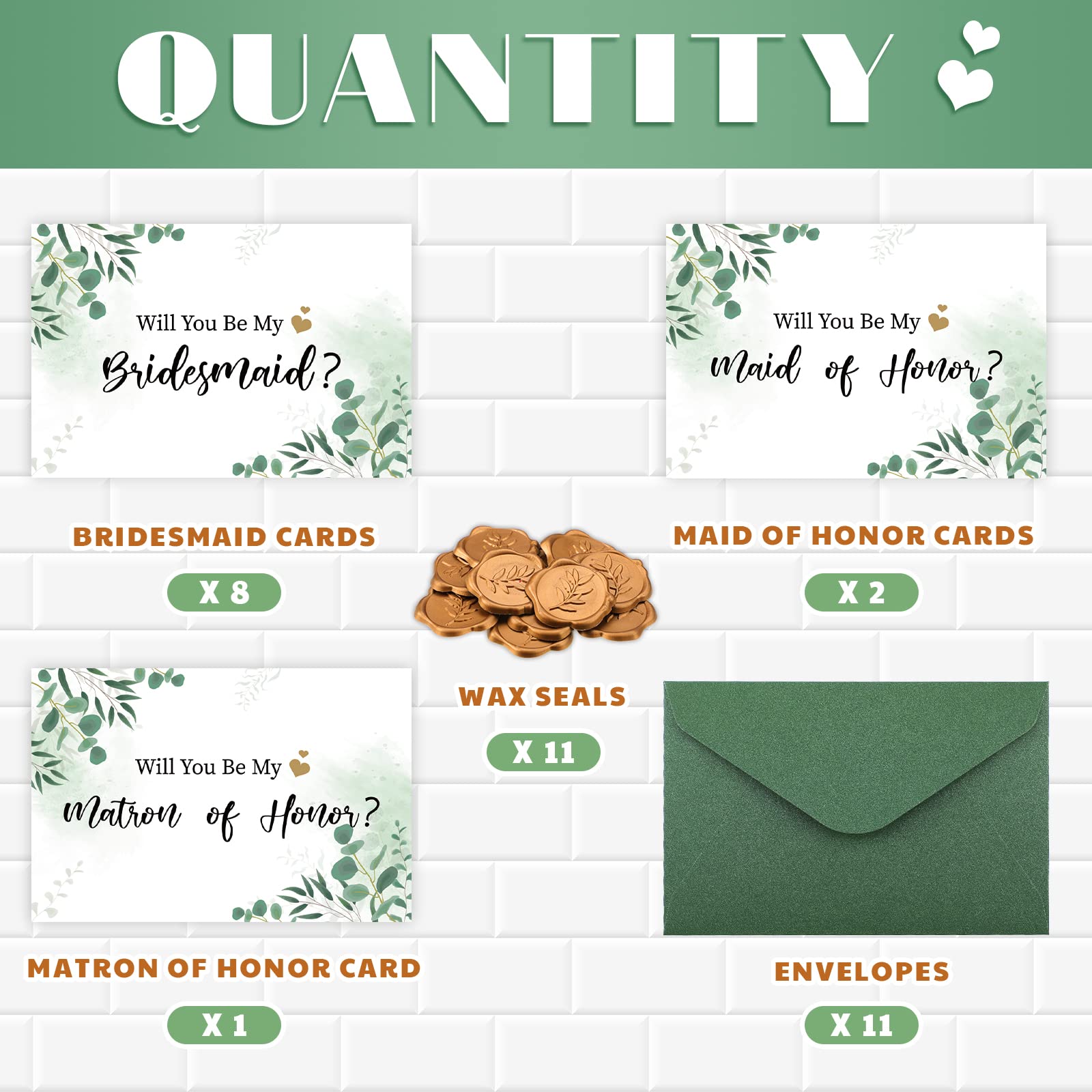Fuutreo 11 Sets Bridesmaid Proposal Cards - Will You Be My Bridesmaid? Wedding Party Invitation Kit with Envelopes & Wax Seals (Leaf Design) - Perfect for Sister, Best Friend & Bridal Party Proposals