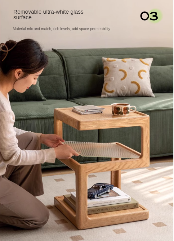Solid Oak & Black Walnut Wood Corner Side Table - Square End Table for Living Room, Bedroom, or Office