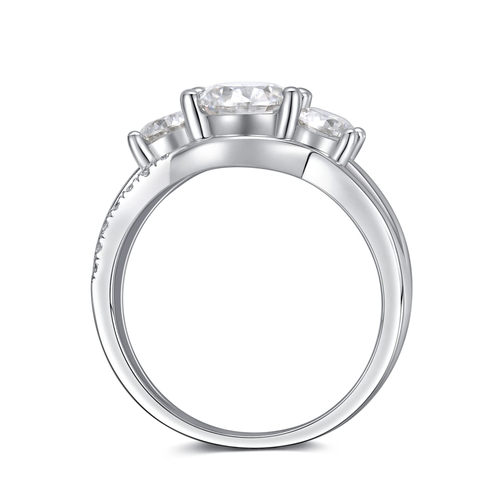 3 Stone Moissanite Engagement Ring for Women - 1CT Center Brilliant Cut Moissanite in 925 Sterling Silver/White Gold - Wedding, Proposal & Anniversary Jewelry Gift for Her