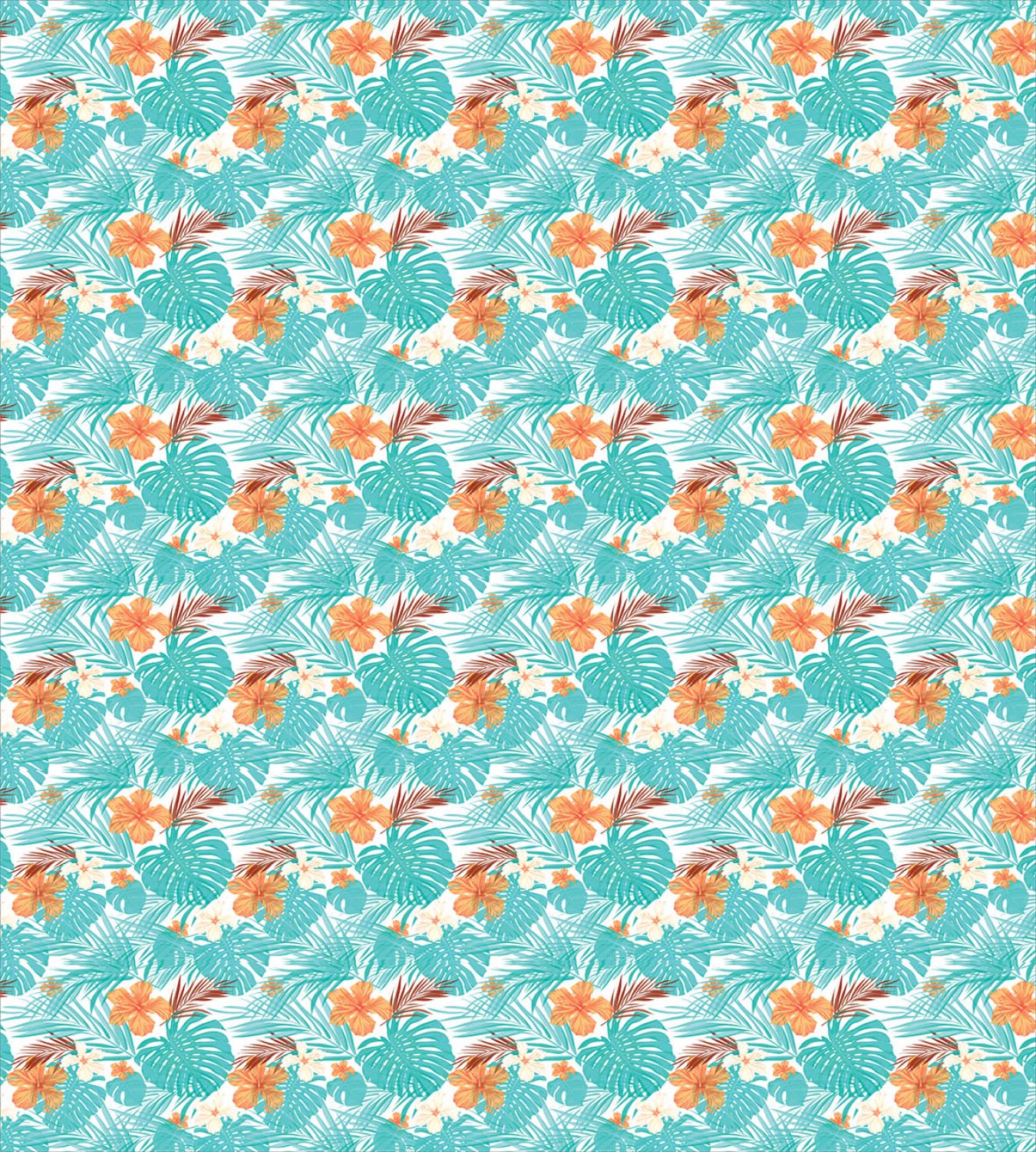 Ambesonne Aloha Duvet Cover Set - Tropical Palm Leaves & Hibiscus Flowers Bedding Set, 2 Duvet Covers & 4 Pillowcases, 2-Pack California King Size, Orange & Turquoise - Perfect for Summer Beach House Decor & Hawaiian-Themed Bedrooms