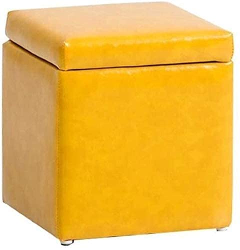 Yellow PU Leather Ottoman Storage Bench - Shoe Storage, Footstool & Sofa Stool for Living Room, Hallway & Pier - Multi-Functional Seat with Hidden Storage Space (Perfect for Entryway Organization & Extra Seating)