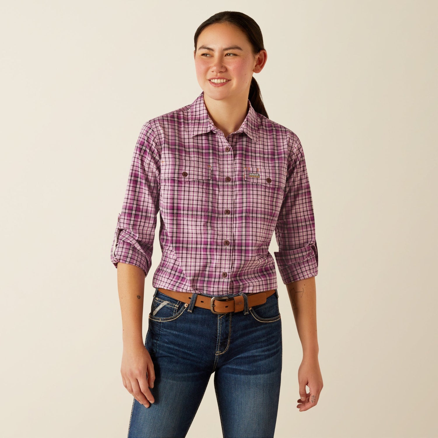 Ariat Women's Made Tough Durastretch Button Down Work Shirt - Durable & Comfortable for Farming, Construction & Outdoor Work