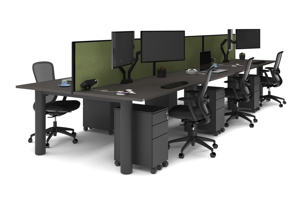 Quadro Cylinder Leg 6-Person Office Workstation Desk - 1800L x 800W with Cable Management - Modern Office Furniture for Collaborative Workspaces & Team Meetings