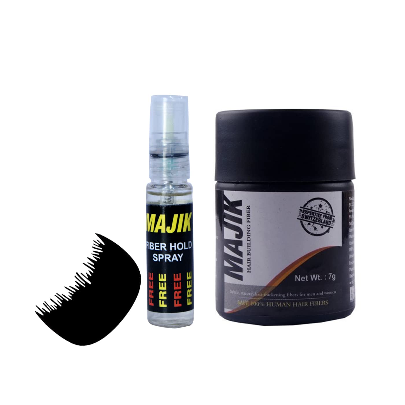 Majik 100% Human Hair Fiber for Men & Women - Natural Black, 7g (1 Pack) - Perfect for Hair Thickening & Styling, Instant Volume & Natural Look