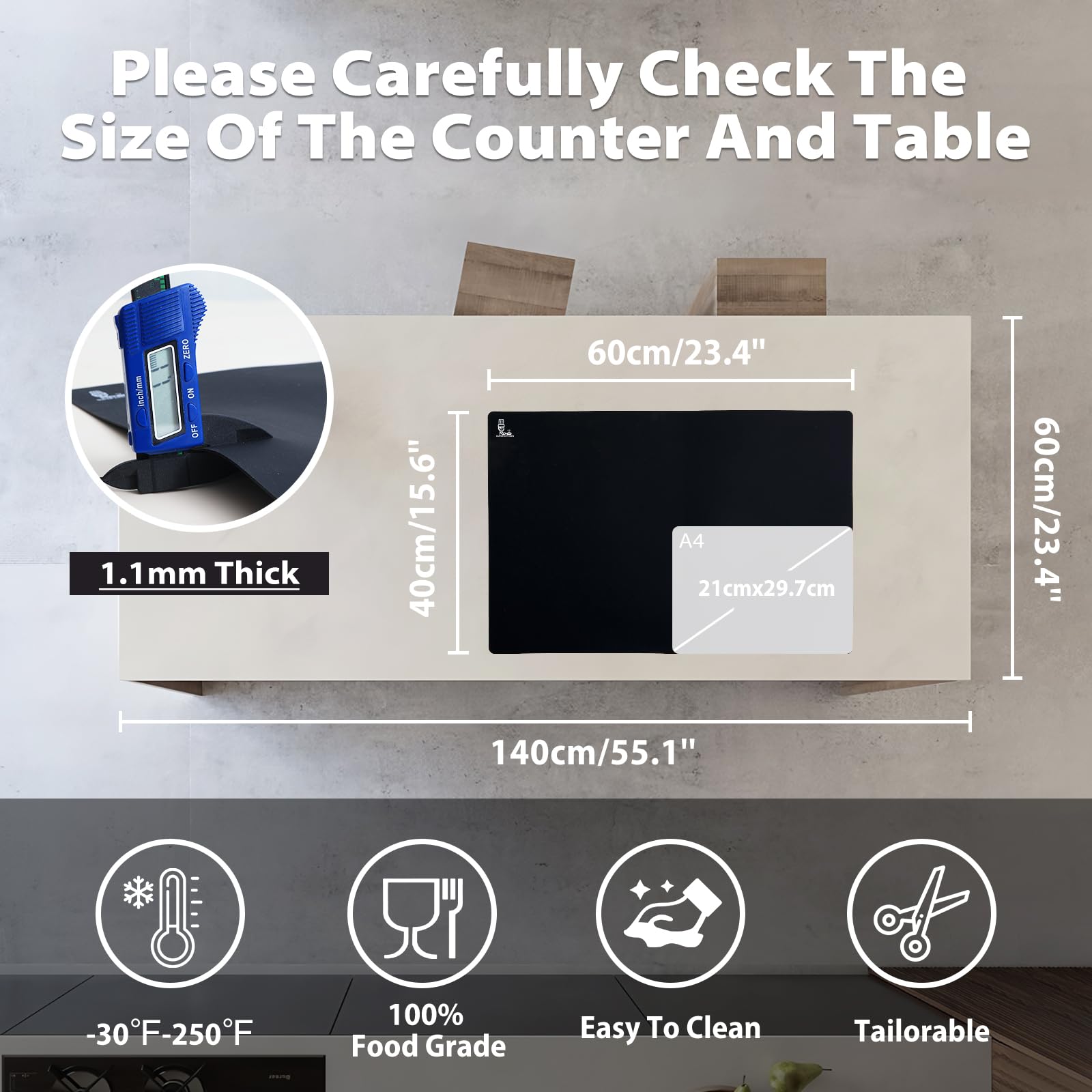 Heat-Resistant Silicone Counter Mat - Large 23.4x15.6
