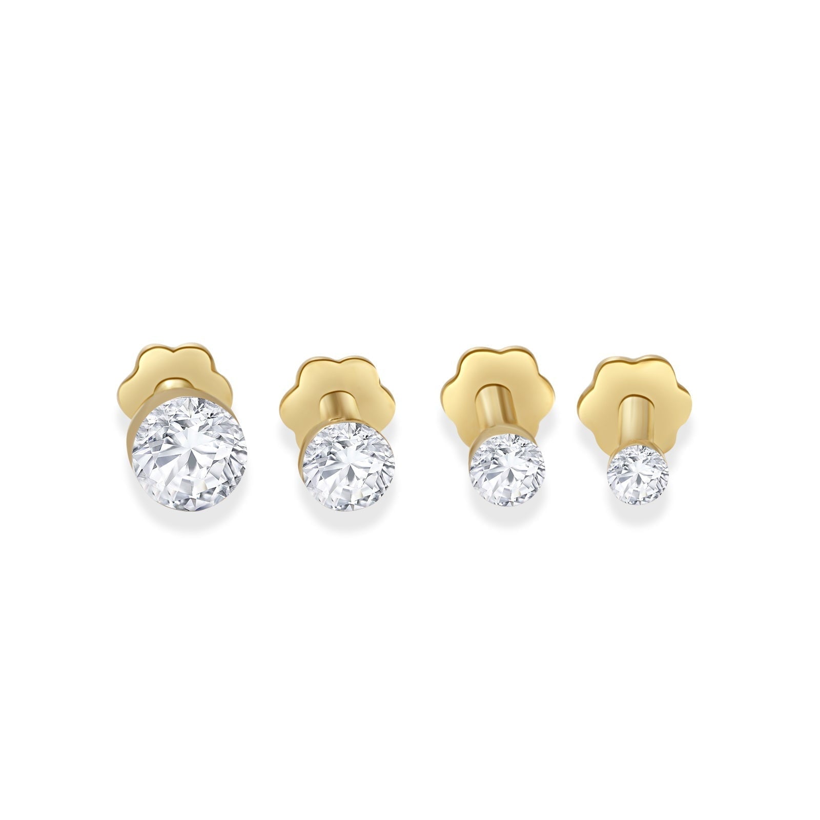 14K Yellow Gold Floating Round Diamond Flat Back Stud Earrings - Invisible Set for Everyday Wear & Special Occasions