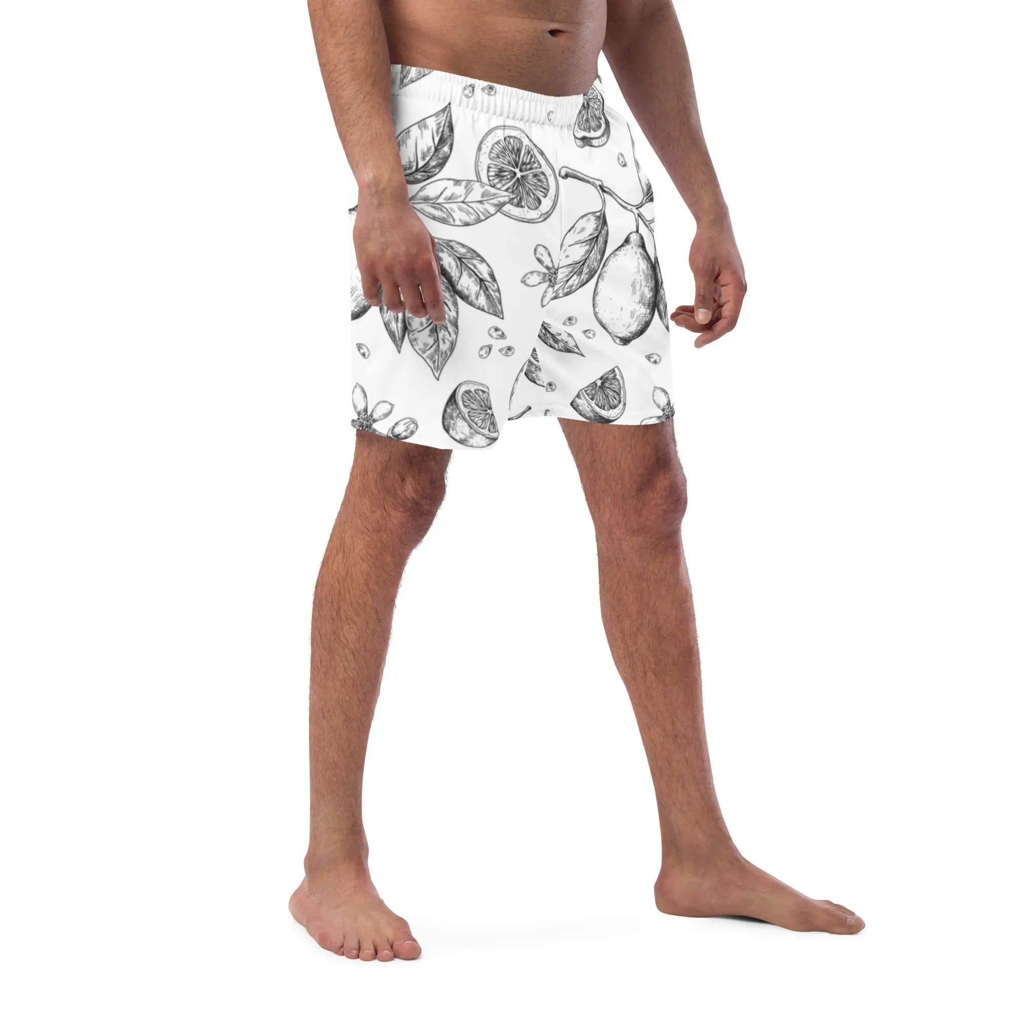 Men's Quick-Dry Swim Trunks with Lemon Print - Comfortable Beach Shorts for Swimming, Surfing & Summer Vacation