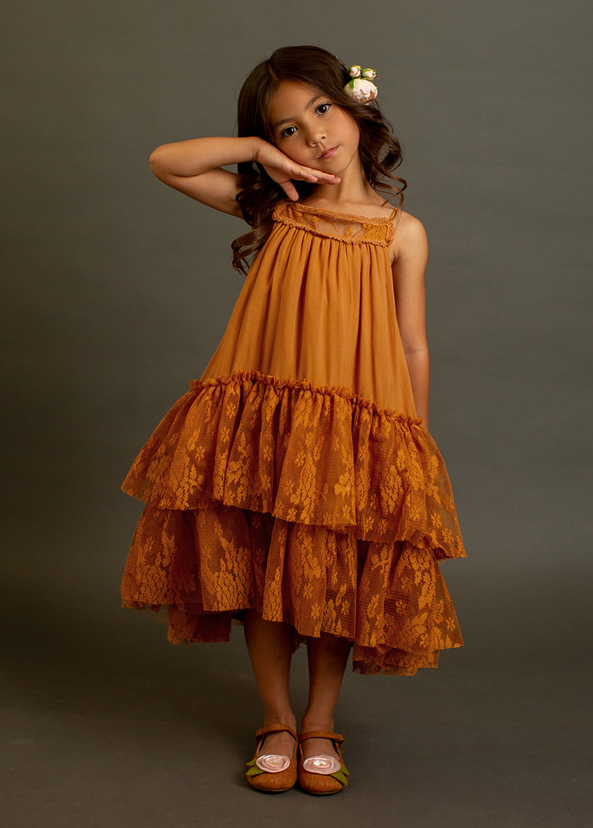 Catrina Dress in Marigold - Mexican Folkloric Floral Maxi Dress for Women | Perfect for Day of the Dead Celebrations, Halloween Costumes & Latin Festivals